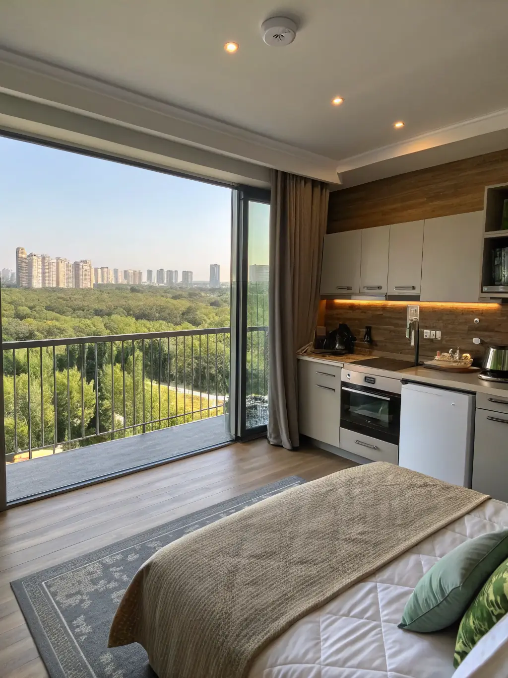 A modern apartment interior in Nur-Sultan, showcasing comfortable living spaces and amenities, representing housing solutions for relocating employees.